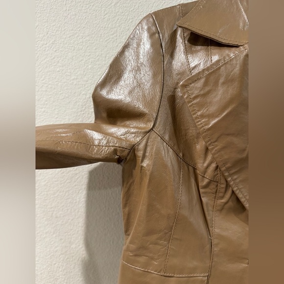Vintage Guess Jeans 100% Leather Shiny Tan Collared Y2K Jacket Size Large - Picture 6 of 13